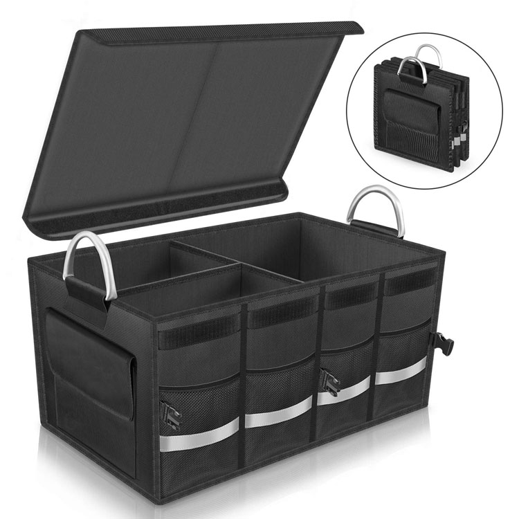 Cargo Trunk Storage with Foldable Cover Reflective Stripe for Car Trunk Organizer